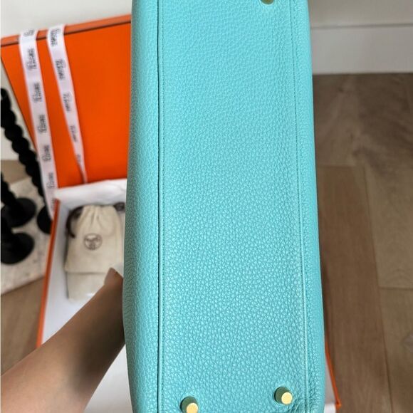 100% authentic Hermes Kelly 32 blue atoll Togo GHW stamp T - Picture 9 of 12